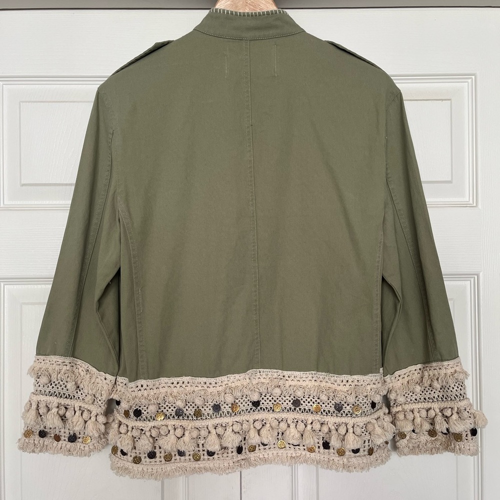{Zara Woman} Tassel Coin Fringe Trim Short Parka Utility Jacket in Green - Small - Picture 7 of 12